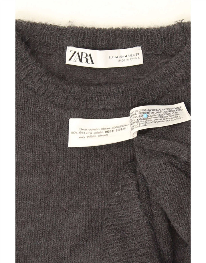 Женский укороченный джемпер с круглым вырезом Zara UK 12, средний серый полиэстер