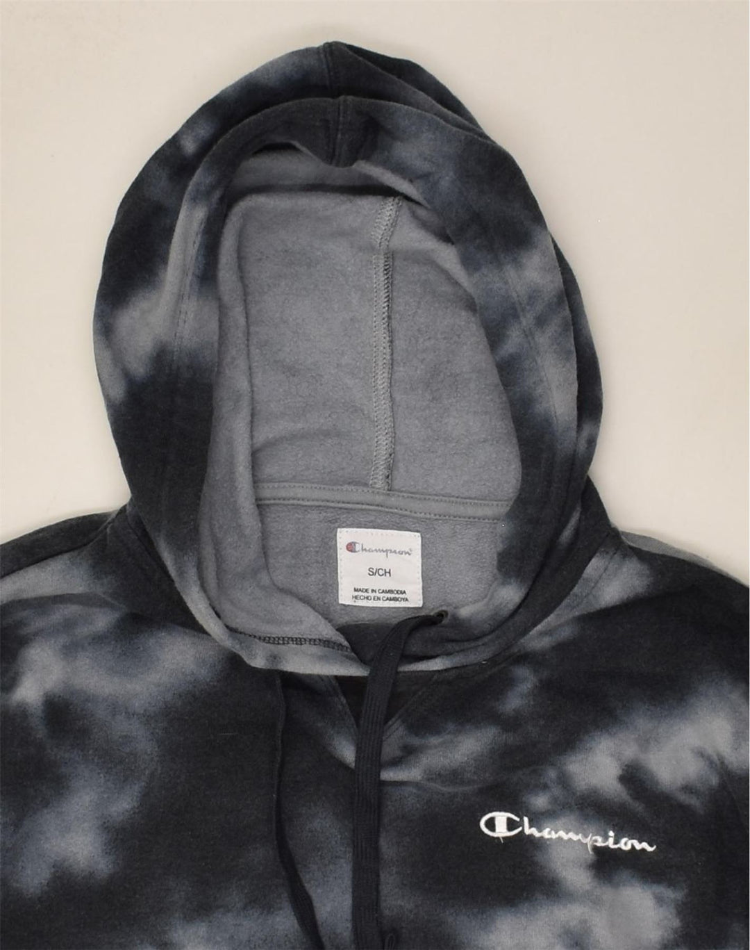 CHAMPION Womens Hoodie Jumper UK 8 Small Black Tie Dye Cotton | Vintage Champion | Thrift | Second-Hand Champion | Used Clothing | Messina Hembry 