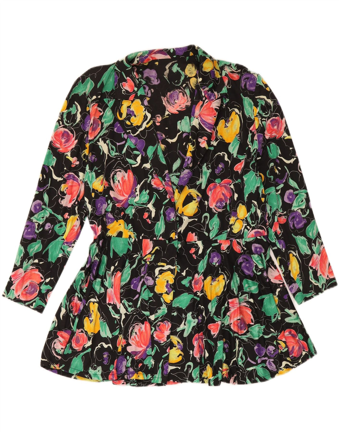 ВИНТАЖНЫЙ женский пиджак UK 12, средний разноцветный цветочный принт