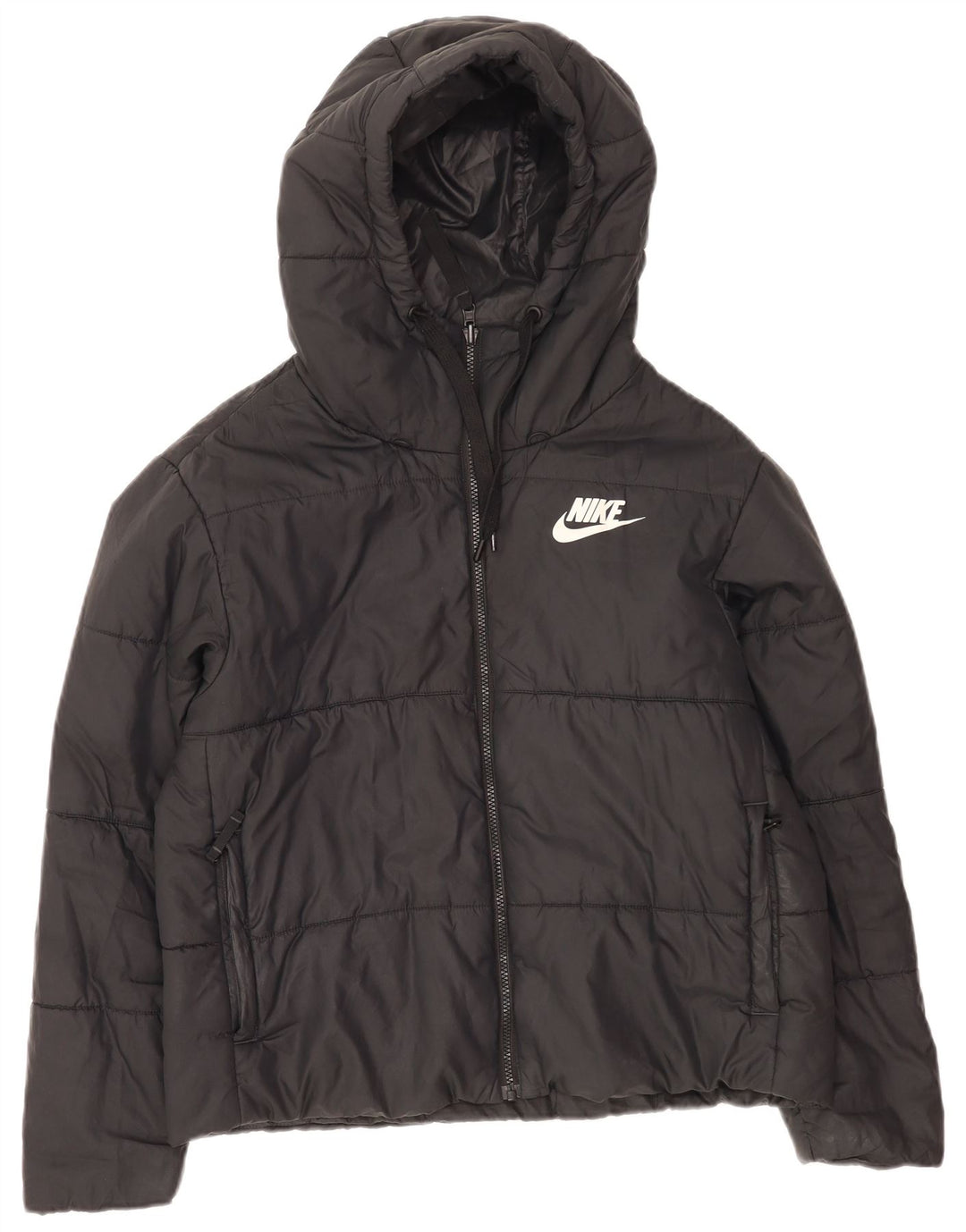 Женская двусторонняя стеганая куртка с капюшоном Nike UK 16, большая черная полиэстер