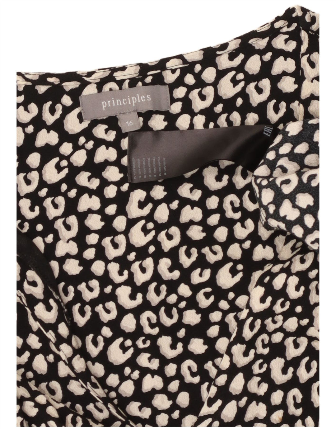 ПРИНЦИПЫ Женское многоярусное платье с рукавами 3/4, Великобритания 16, большое черное животное с принтом