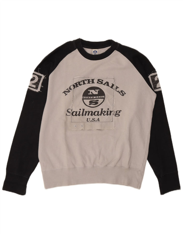 Мужской свитшот North Sails с рисунком, хлопковый джемпер среднего серого цвета с цветными блоками