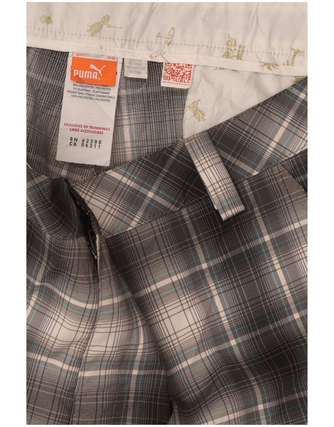 Мужские шорты чинос Puma W40 XL серые из полиэстера в клетку