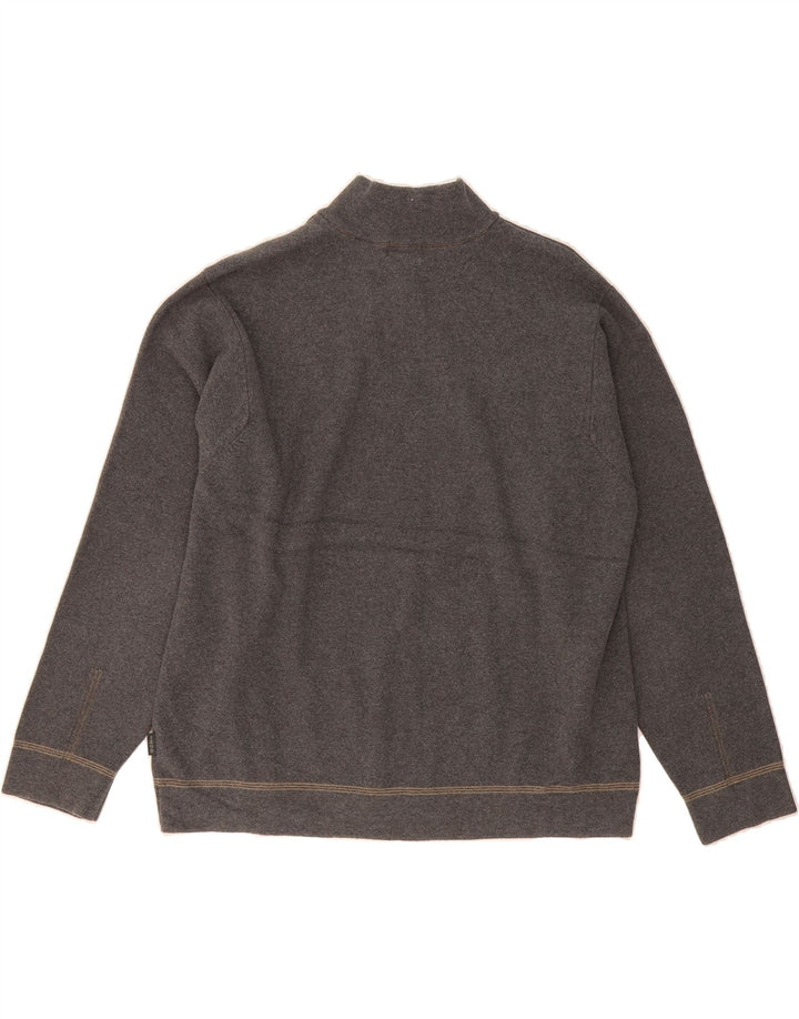 IZOD Womens Oversized Zip Neck Jumper Sweater UK 16 Large Grey Cotton Vintage Izod and Second-Hand Izod from Messina Hembry 
