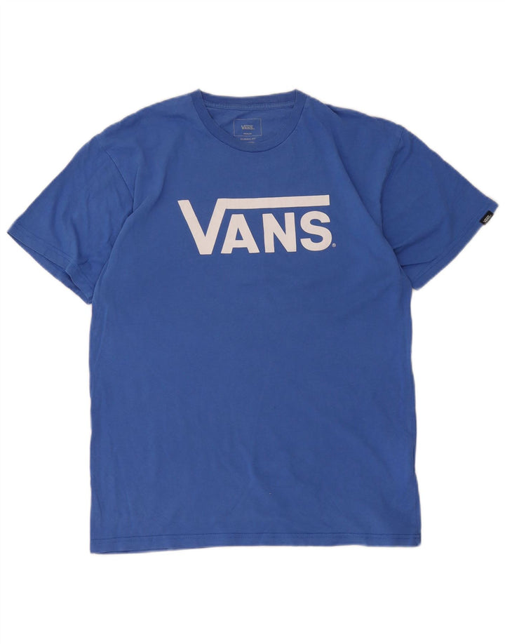 Мужская футболка классического кроя с рисунком Vans, хлопковый топ среднего синего цвета