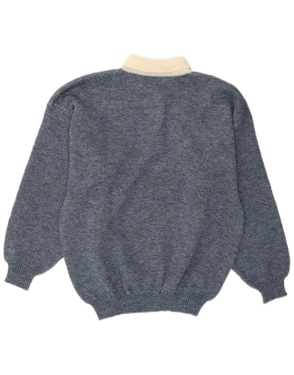 Винтажный женский джемпер с воротником поло IT 52 2XL, синий цветочный акрил