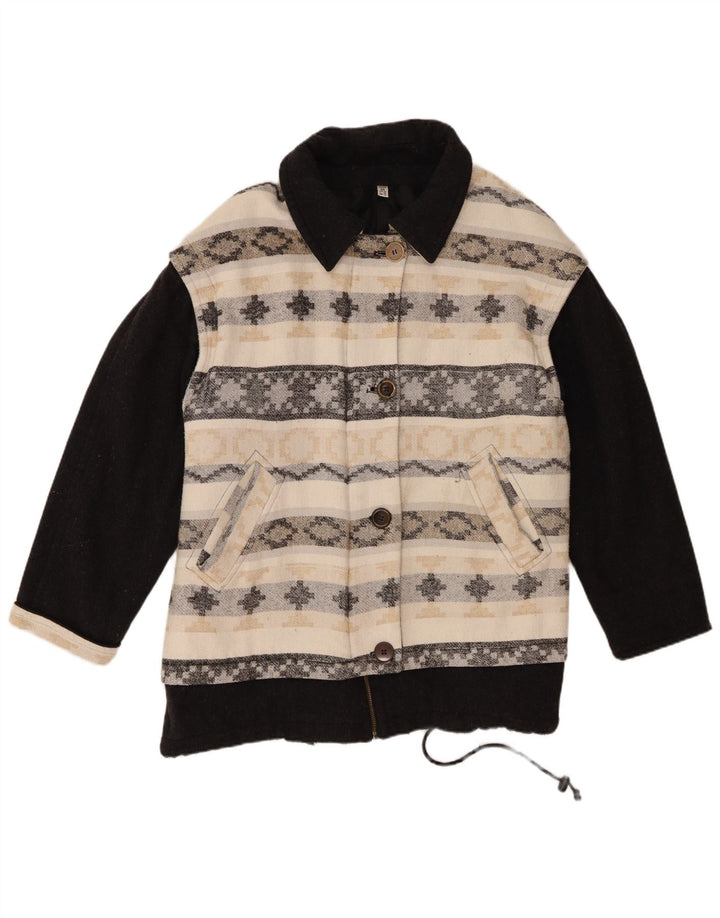 Винтажное женское пальто-ветровка оверсайз, Великобритания, 18 XL, бежевое с геометрическим рисунком