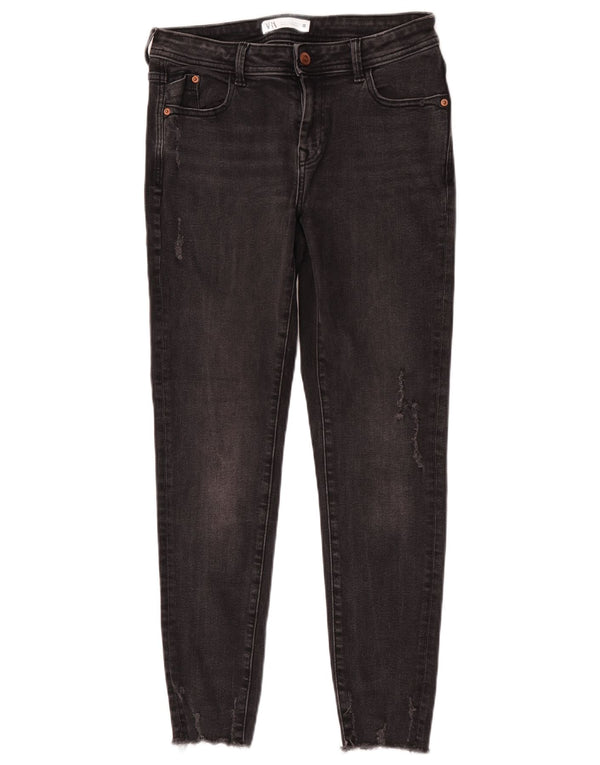 Женские потертые джинсы скинни Zara EU 38, маленькие W28 L27, серый хлопок