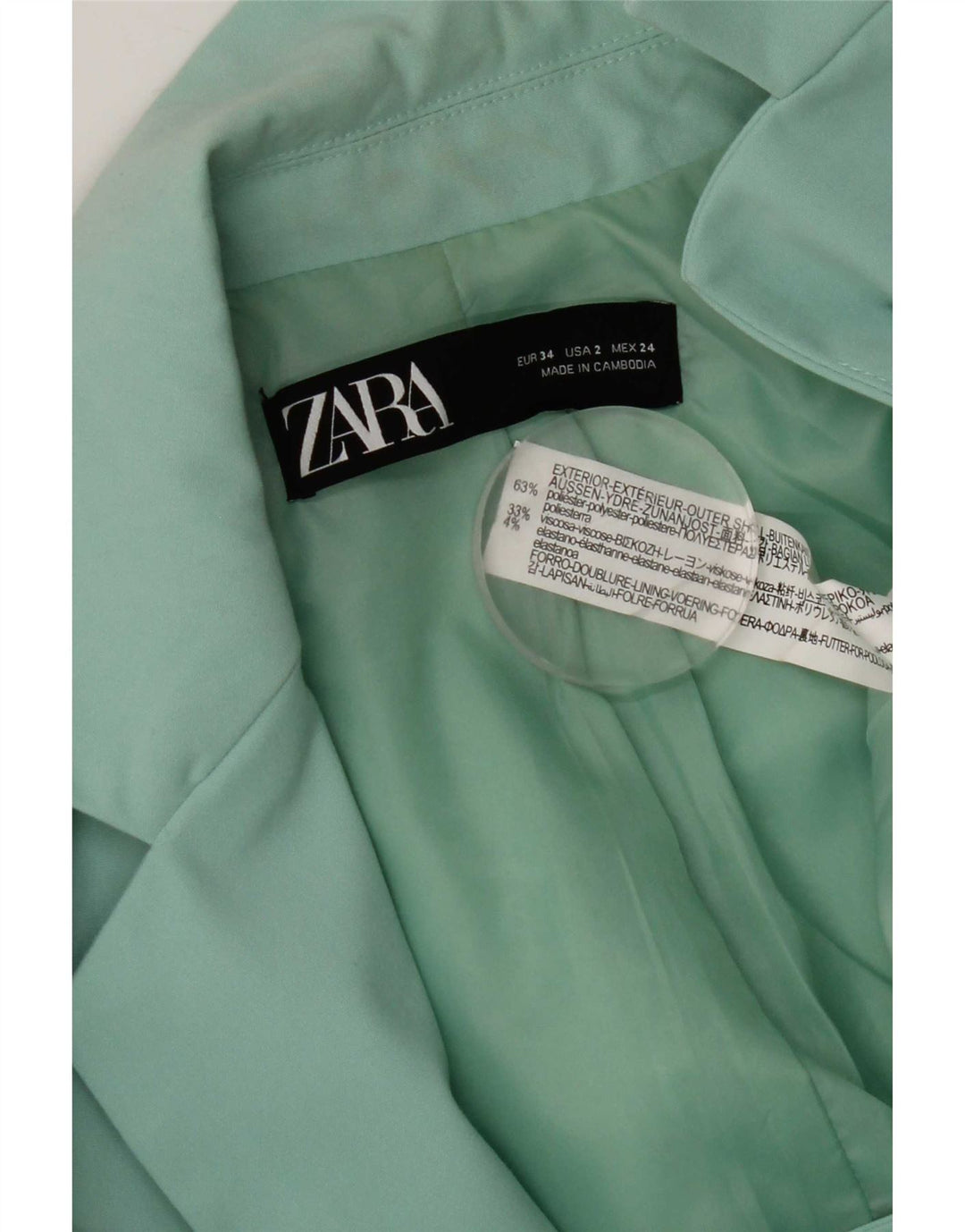 Женский пиджак Zara на 1 пуговице EU 34 2XS Бирюзовый полиэстер