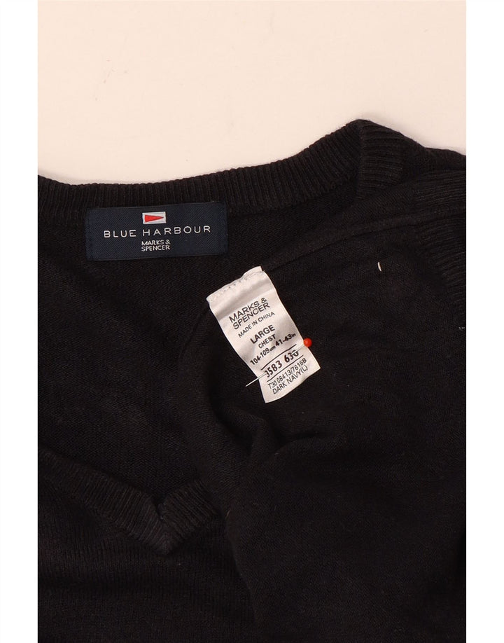 Мужской джемпер с v-образным вырезом Marks & Spencer Blue Harbour, большой темно-синий