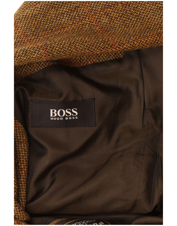 Мужской пиджак с 2 пуговицами HUGO BOSS EU 56 3XL, коричневый в клетку, новая шерсть