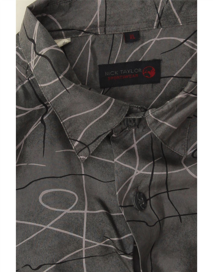 NICK TAYLOR Mens Abstract Pattern Short Sleeve Shirt XL Grey Vintage Nick Taylor and Second-Hand Nick Taylor from Messina Hembry 