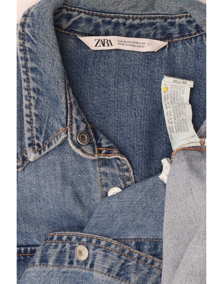 Женская джинсовая рубашка Zara UK 14, хлопок среднего синего цвета
