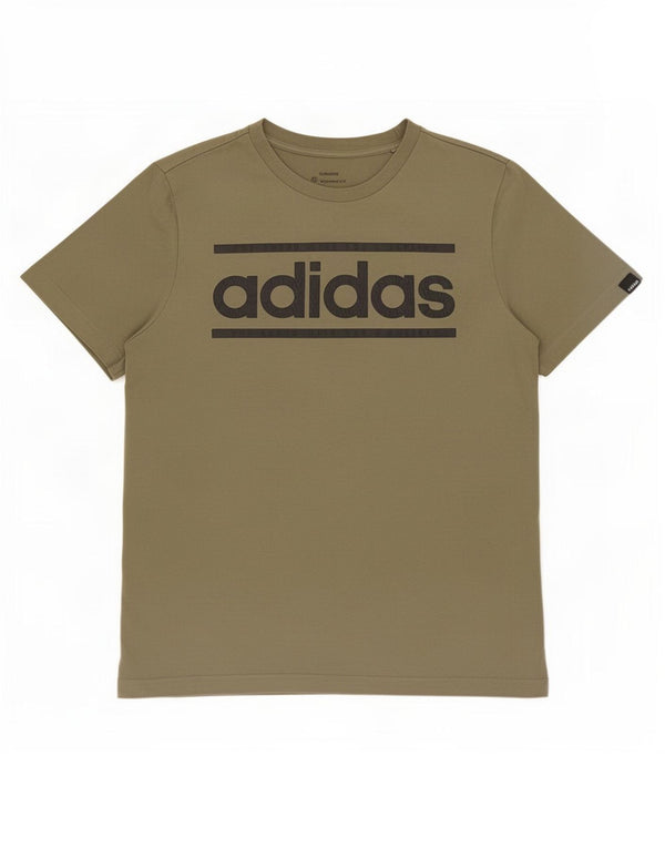 Футболка Adidas с рисунком для мальчиков, топ 13-14 лет, хлопок цвета хаки