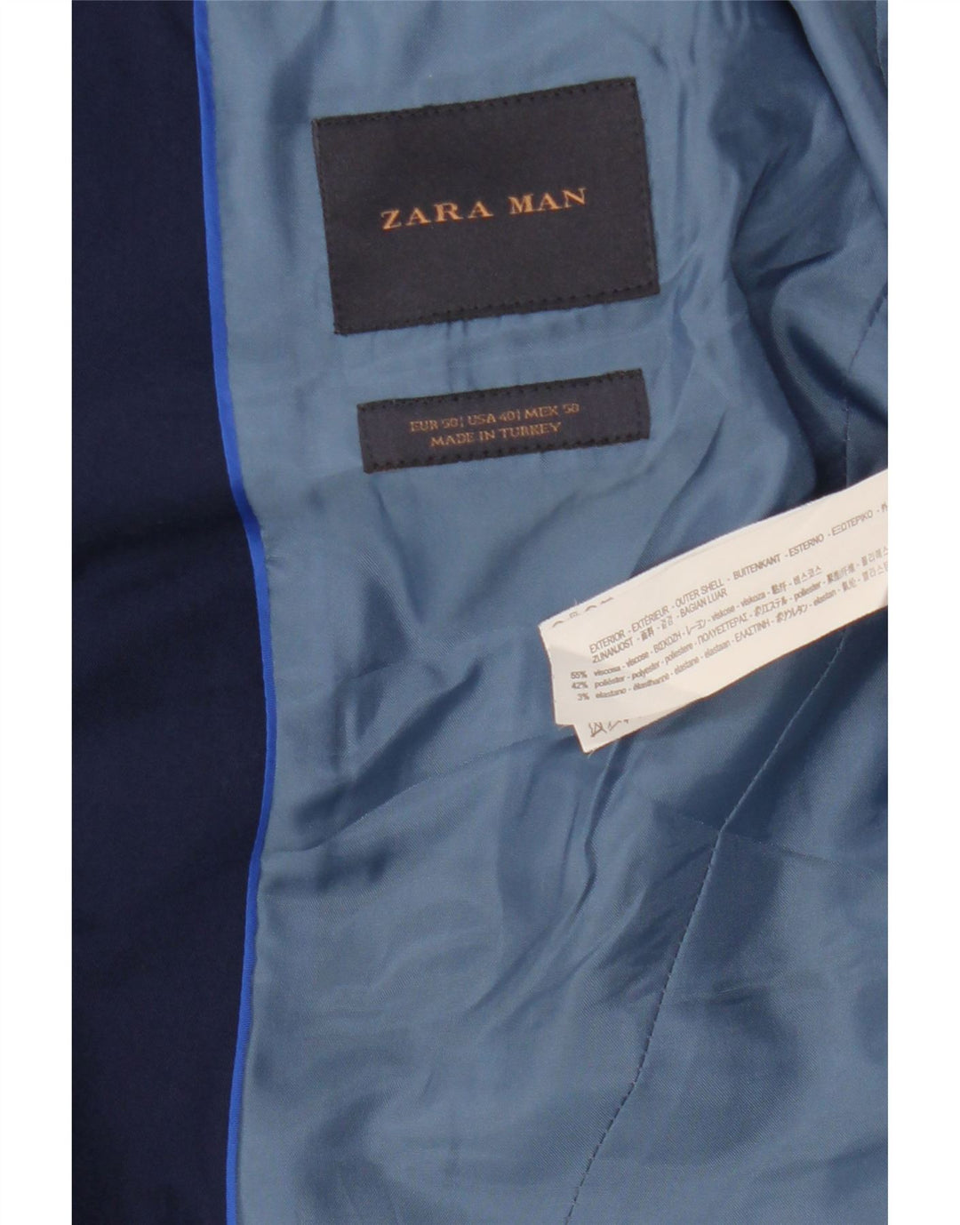 Мужской пиджак ZARA на 2 пуговицах EU 50, средний темно-синий из вискозы