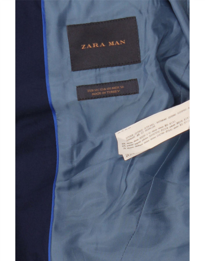Мужской пиджак ZARA на 2 пуговицах EU 50, средний темно-синий из вискозы