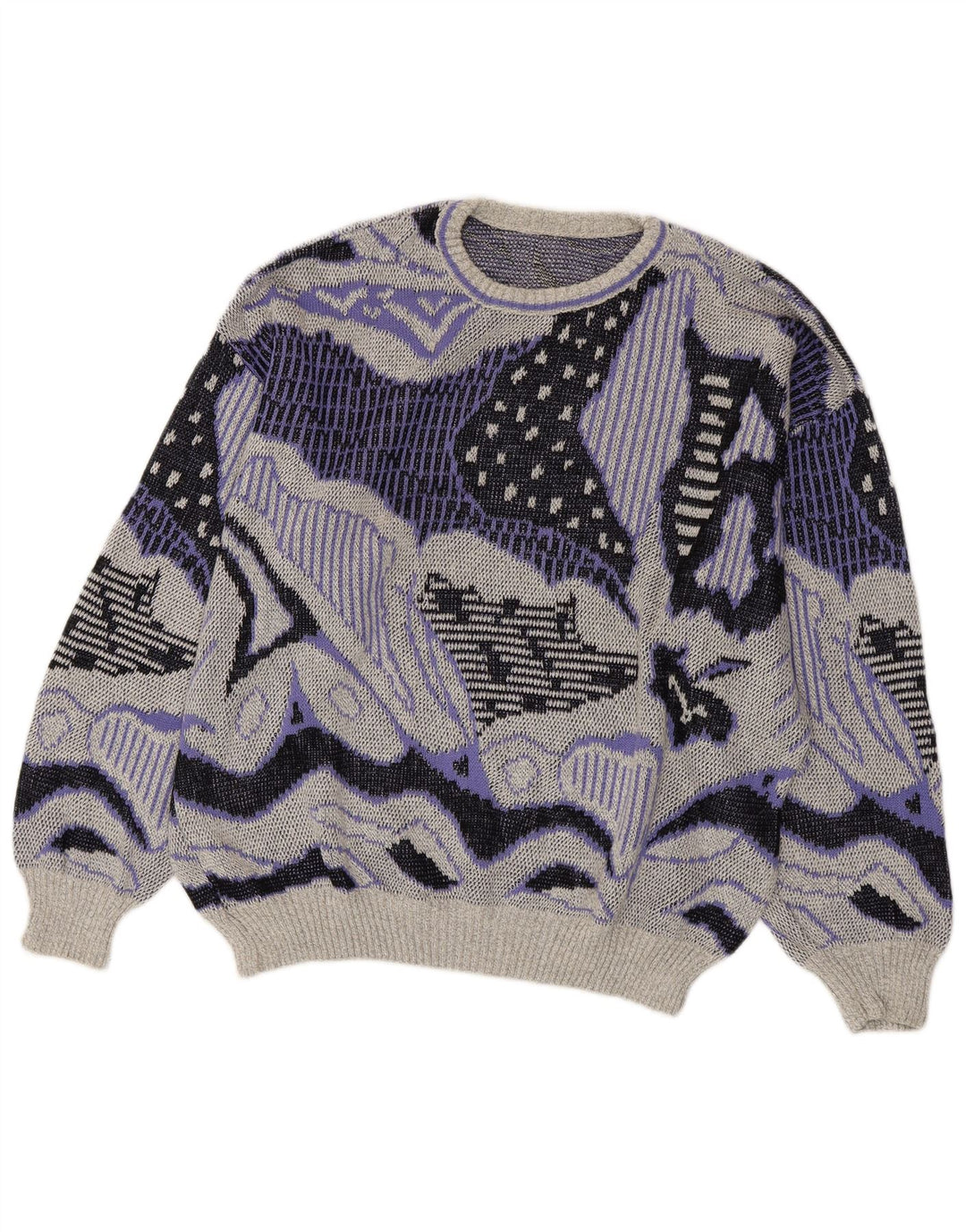 ВИНТАЖНЫЙ женский джемпер с круглым вырезом с абстрактным узором, свитер, Великобритания, 20, 2XL, серый