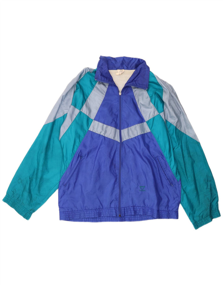 Мужской спортивный костюм с леопардовым принтом, верхняя куртка UK 42/44, большой синий нейлон с цветными блоками