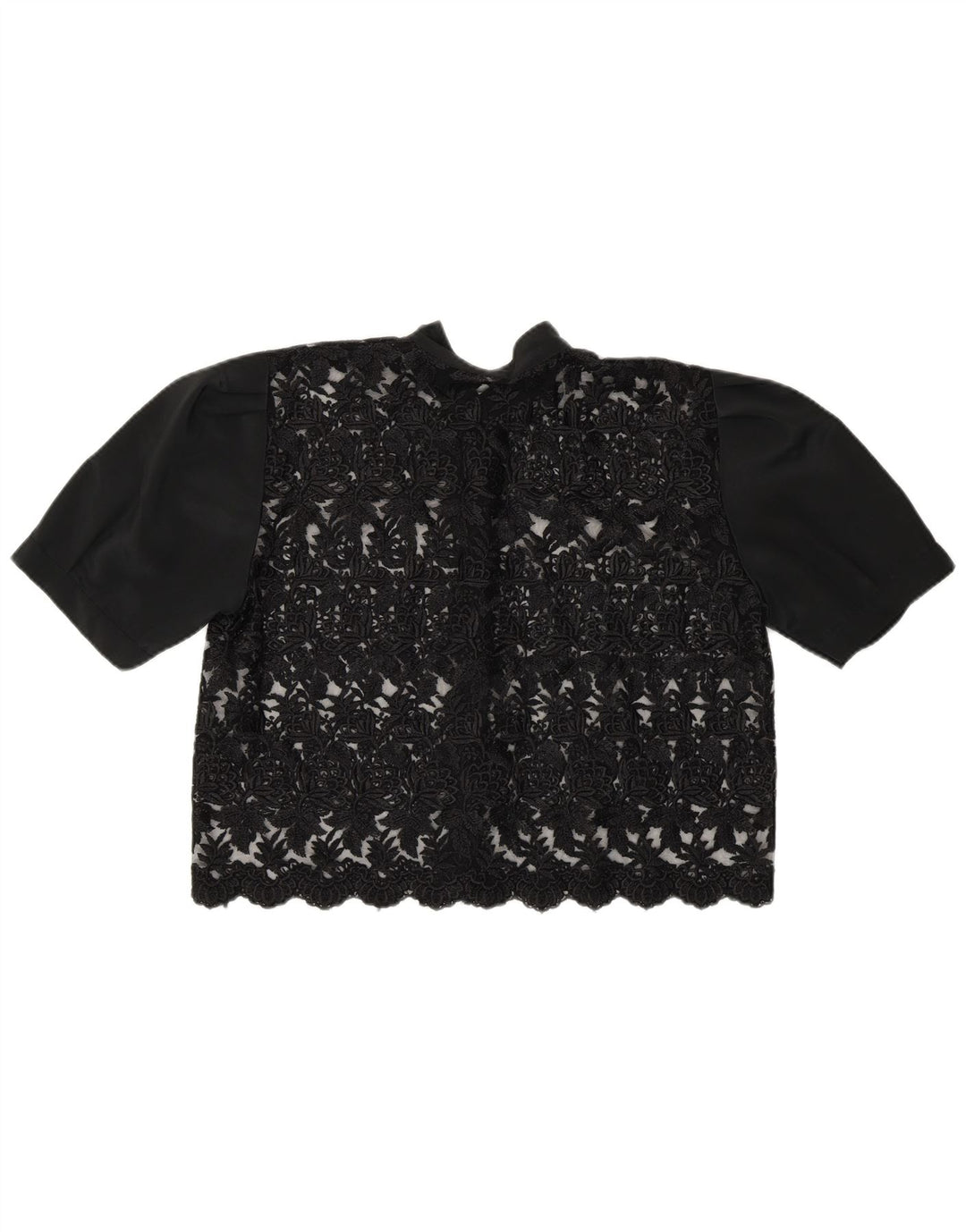 Винтажная женская укороченная прозрачная блузка-рубашка UK 14, средний черный цвет с цветочным принтом