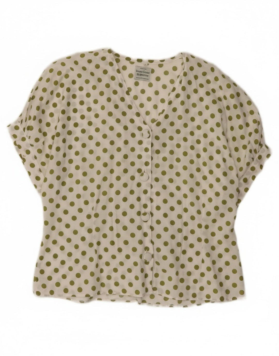 Benetton Женская Блузка-Рубашка с Коротким Рукавом IT 44 Средний Белый В Горошек