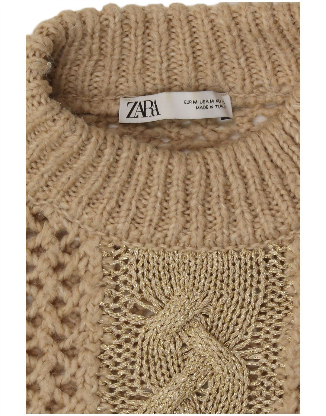 Женский джемпер с высоким воротником крючком Zara UK 14, средний бежевый
