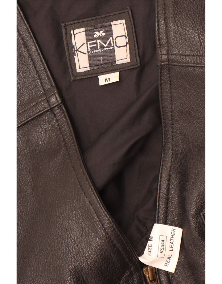 Винтажный мужской обычный кожаный жилет среднего размера, черный кожаный