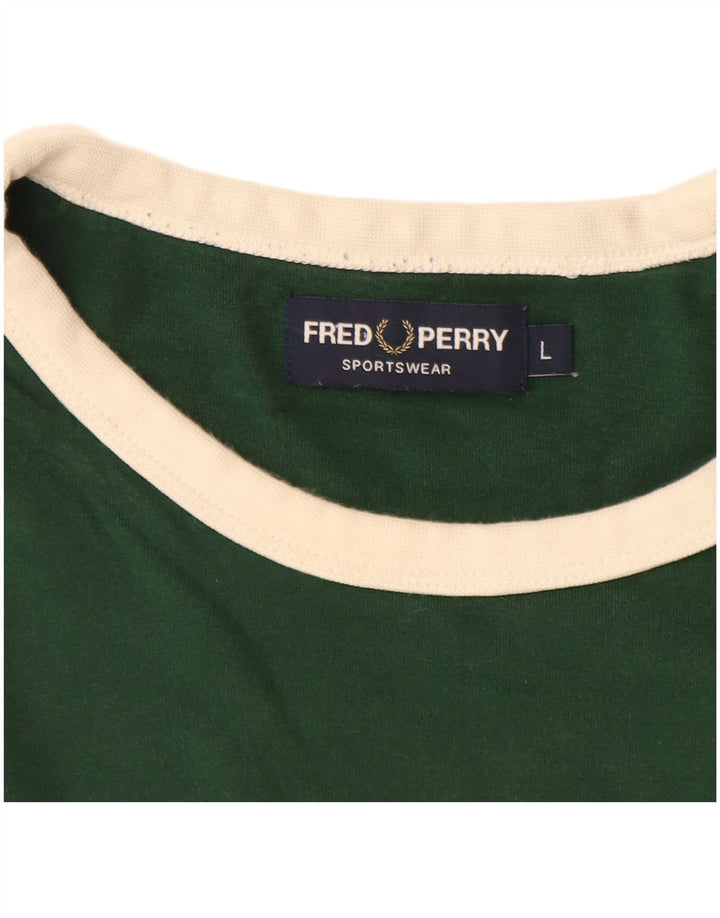 Мужская футболка с рисунком FRED PERRY, большой зеленый хлопок с цветными блоками