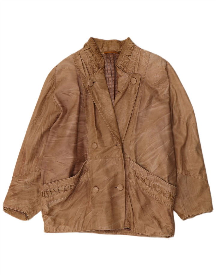 Винтажная женская кожаная куртка оверсайз UK 18 XL Бежевая