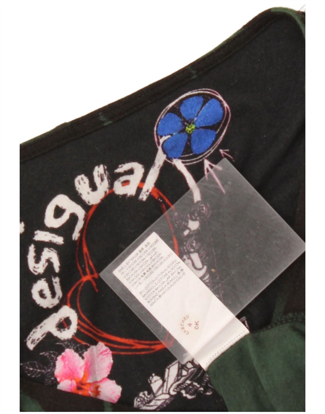 DESIGUAL Женское платье-футляр с длинными рукавами и графикой, Великобритания 12, средний черный с цветочным принтом