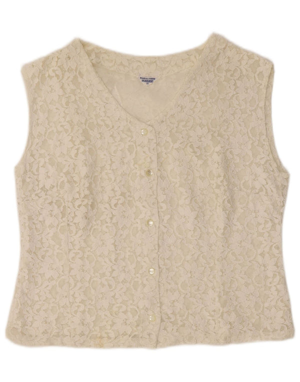 Укороченная женская блузка-рубашка без рукавов VINTAGE IT 50 XL с белым цветочным принтом