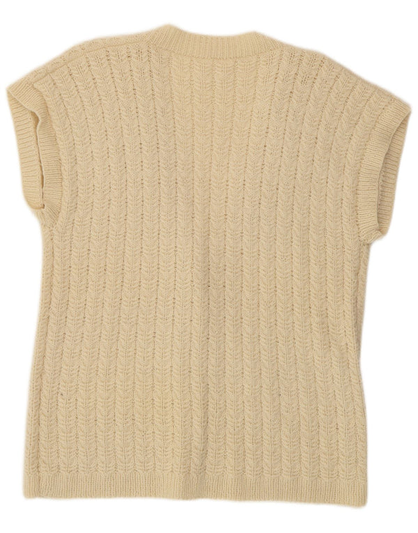 VINTAGE Женский кардиган с короткими рукавами UK 16 Большой Off White