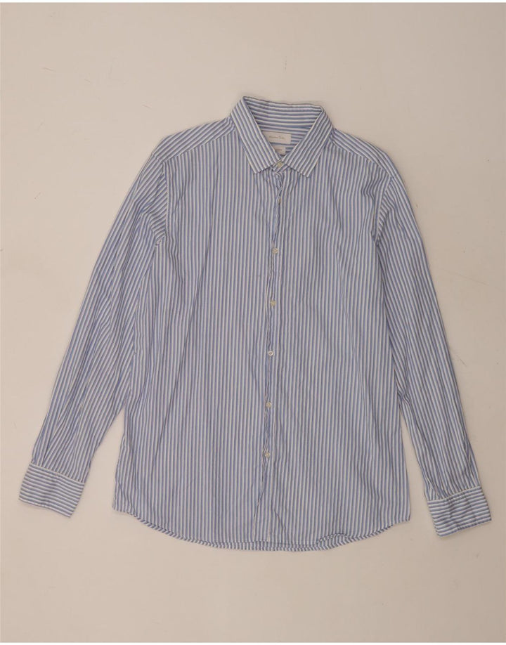 Мужская рубашка Massimo Dutti XL, синяя хлопковая полоска