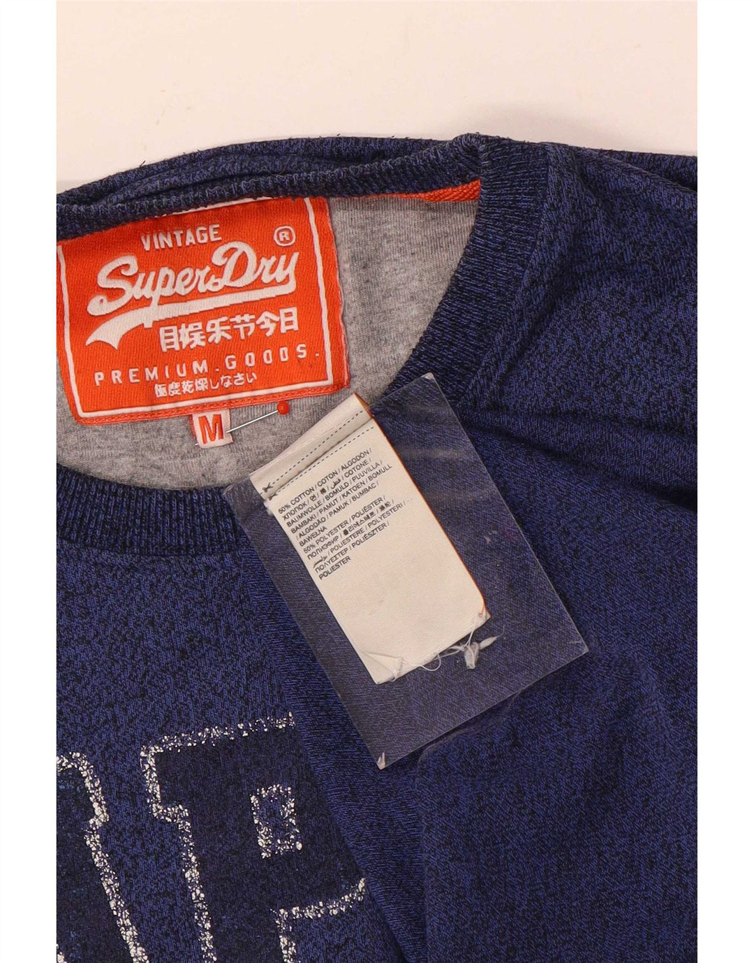 Мужская футболка с рисунком Superdry, хлопковая футболка среднего синего цвета с крапинками