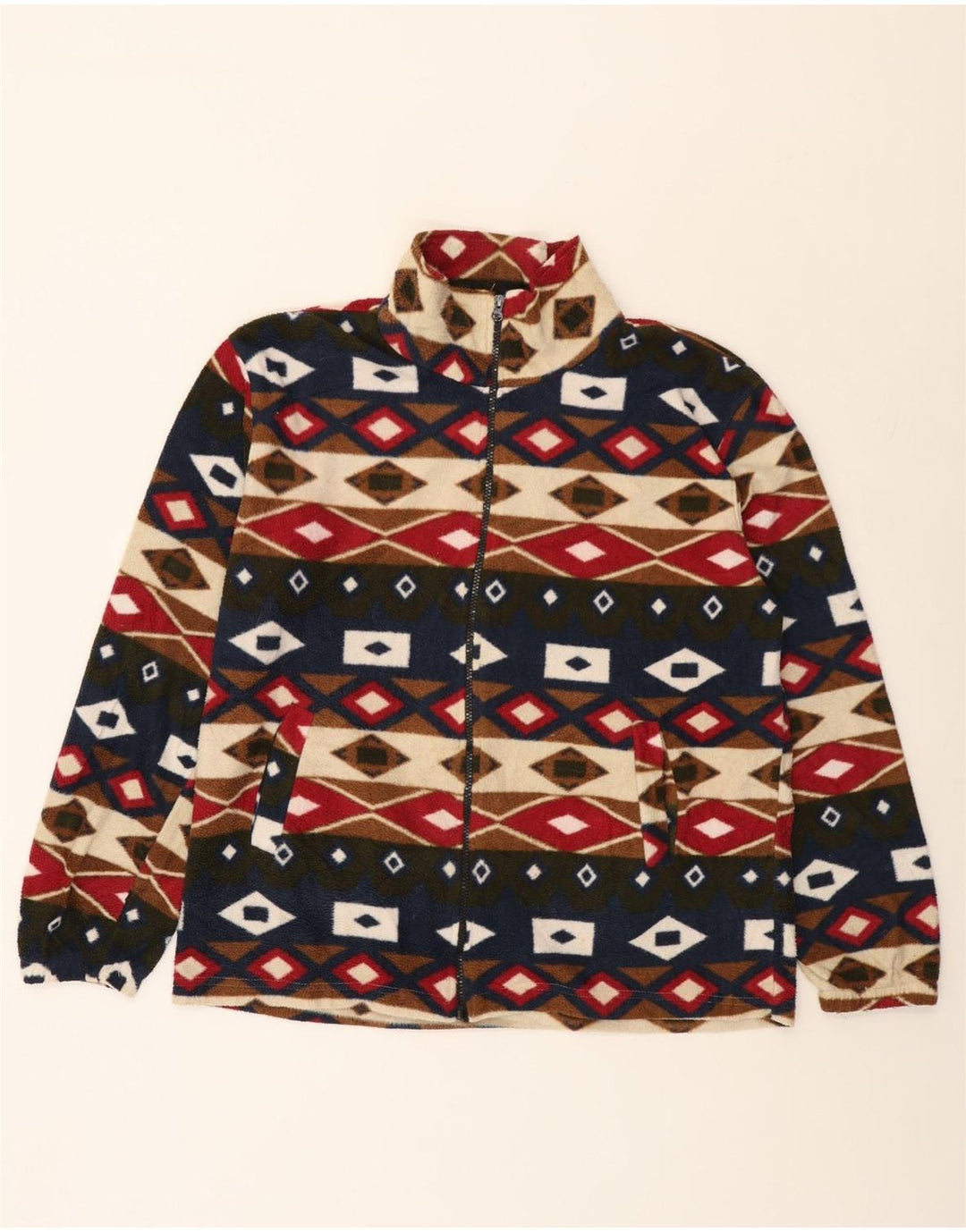 Женская флисовая куртка оверсайз VINTAGE UK 16, большая разноцветная с геометрическим узором