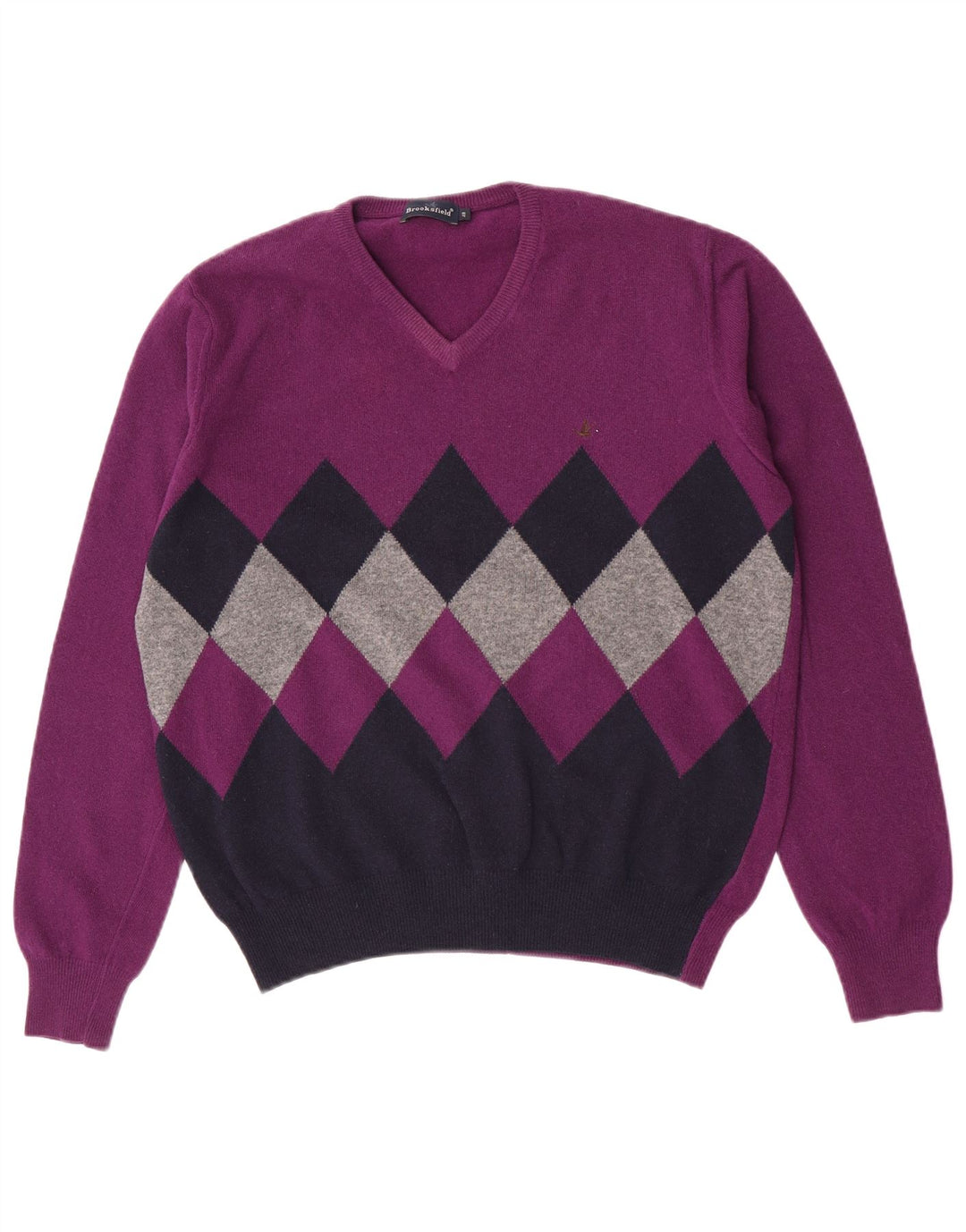 Мужской джемпер с v-образным вырезом Brooksfield IT 48 Medium Purple Argyle/Diamond