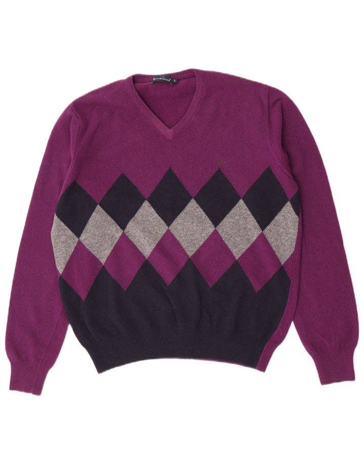 Мужской джемпер с v-образным вырезом Brooksfield IT 48 Medium Purple Argyle/Diamond