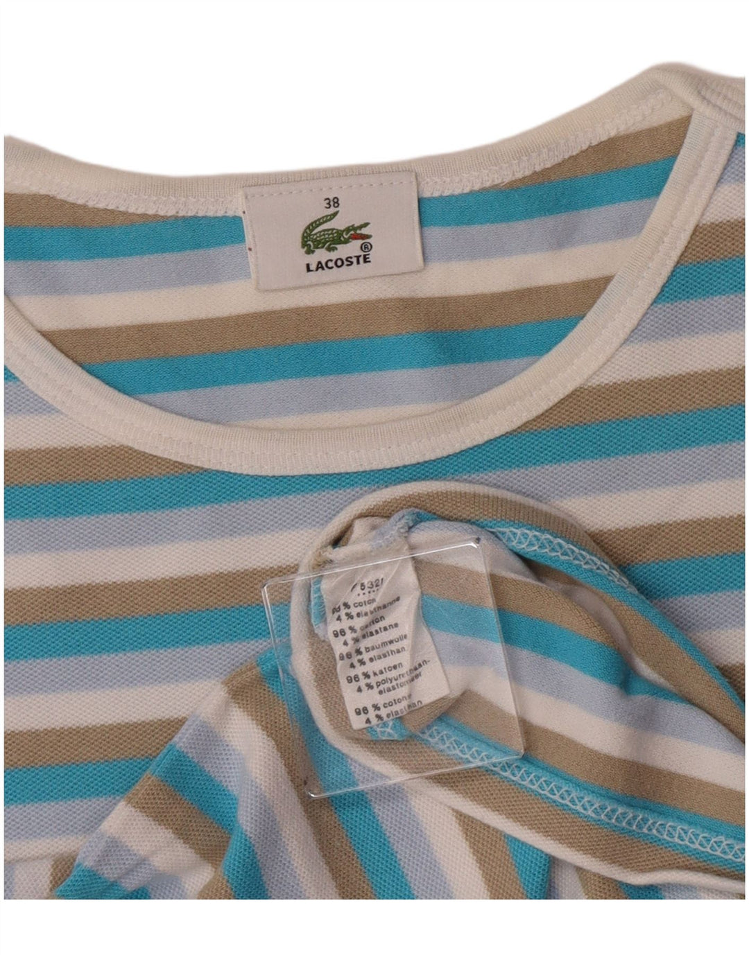 Женская укороченная футболка Lacoste, размер 38, средний размер, хлопок в разноцветную полоску