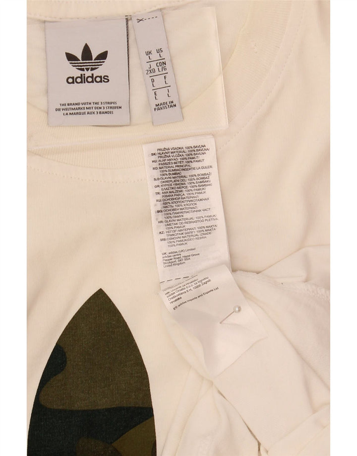 ADIDAS Mens Graphic T-Shirt Top Large White Cotton Vintage Adidas and Second-Hand Adidas from Messina Hembry 
