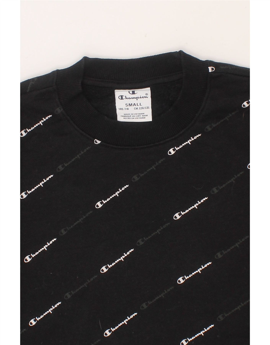 CHAMPION Boys Graphic Sweatshirt Jumper 7-8 Years Small Black Cotton Vintage Champion and Second-Hand Champion from Messina Hembry 
