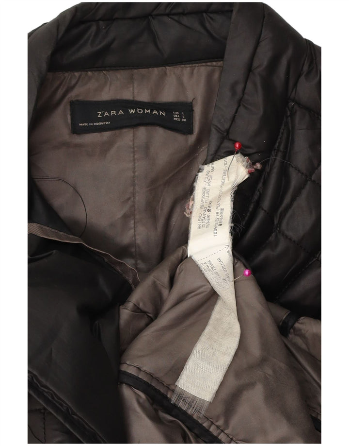 Женское стеганое пальто Zara UK 16, большой черный полиэстер