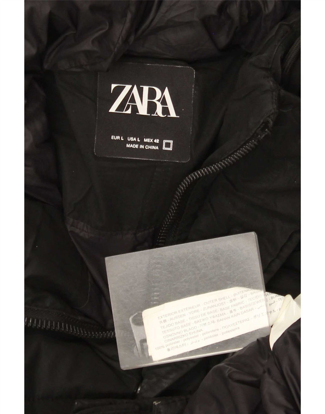 Мужское стеганое пальто с капюшоном Zara UK 40, большой черный полиэстер