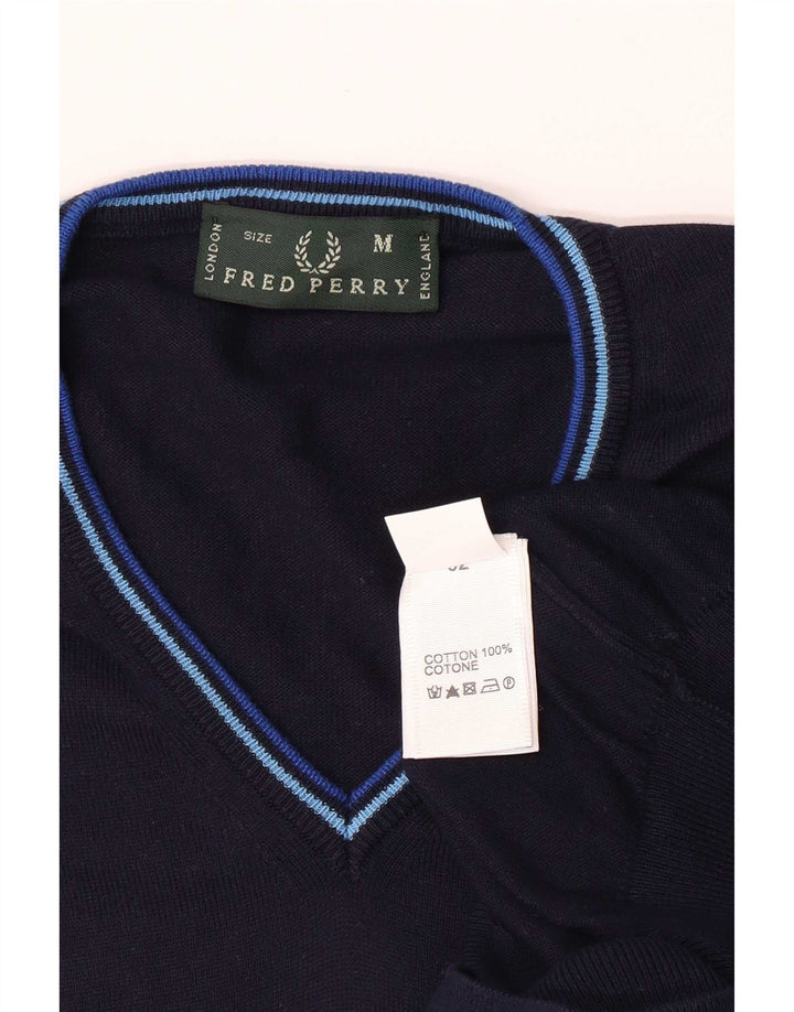 Мужской джемпер с v-образным вырезом Fred Perry, средний темно-синий хлопковый свитер
