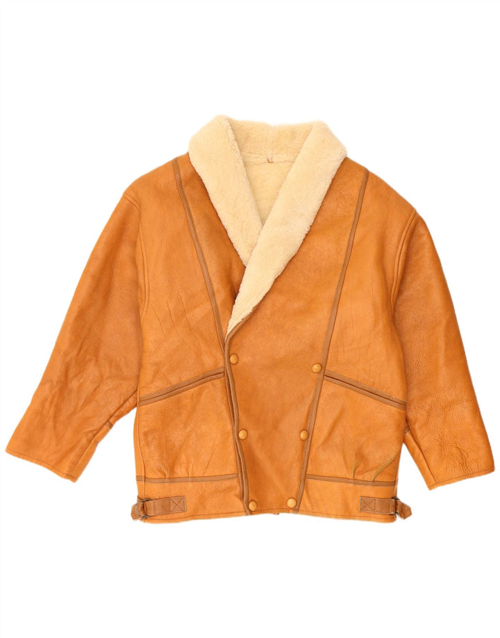 Винтажная мужская короткая дубленка UK 36, маленькая коричневая