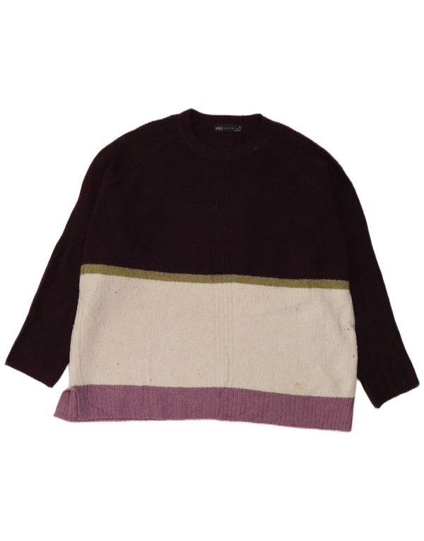 Женский джемпер с круглым вырезом Marks & Spencer, Великобритания, 18 XL, фиолетовый, с цветными блоками