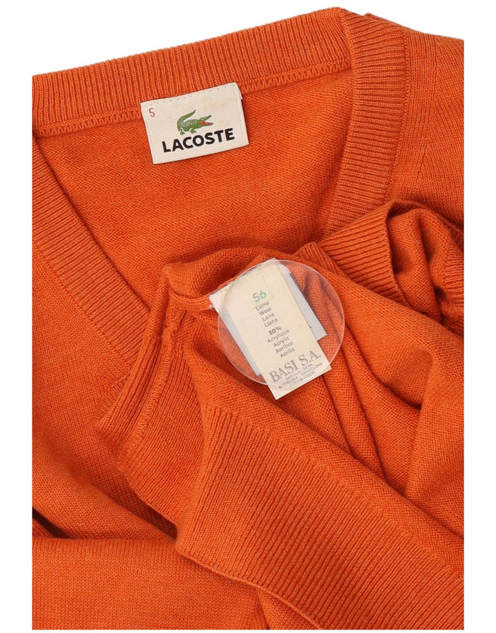 Мужской джемпер с v-образным вырезом Lacoste, размер 6, большой, оранжевый, шерсть