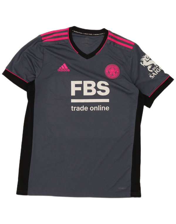 Мужская футболка Adidas Leicester City с рисунком, большая серая, с цветными блоками