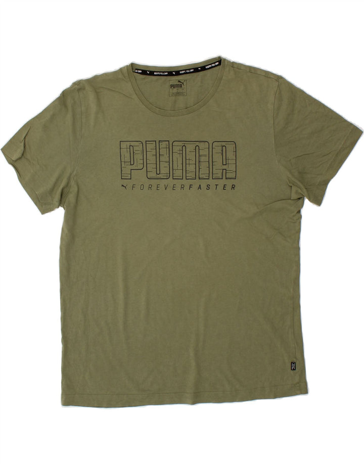 PUMA Mens Graphic T-Shirt Top Large Khaki Cotton Vintage Puma and Second-Hand Puma from Messina Hembry 