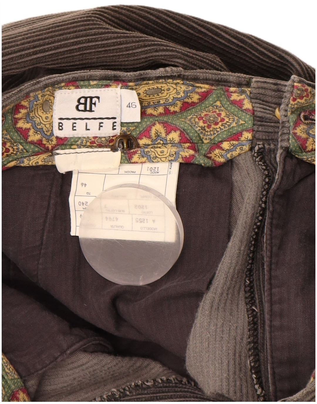 BELFE Мужские вельветовые брюки свободного покроя IT46 Small W30 L28 Серые