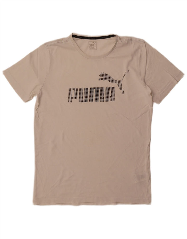 Мужская футболка с рисунком Puma, хлопковый топ среднего размера, белый цвет