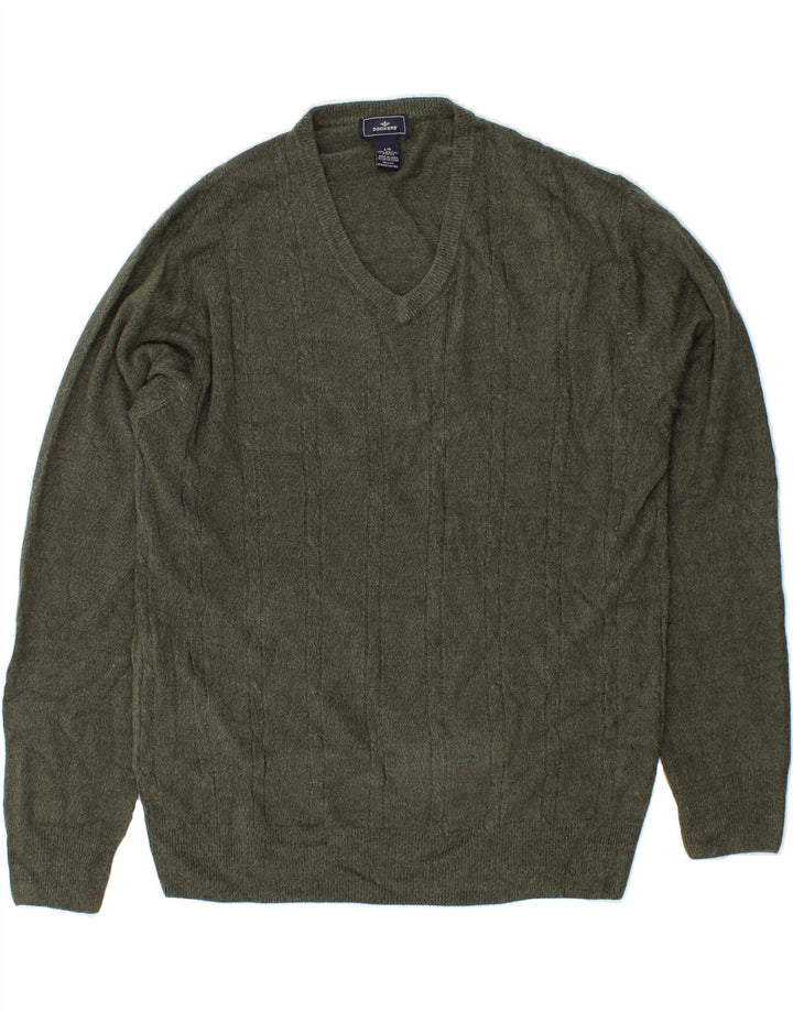 DOCKERS Mens V-Neck Jumper Sweater Large Green Acrylic Vintage Dockers and Second-Hand Dockers from Messina Hembry 
